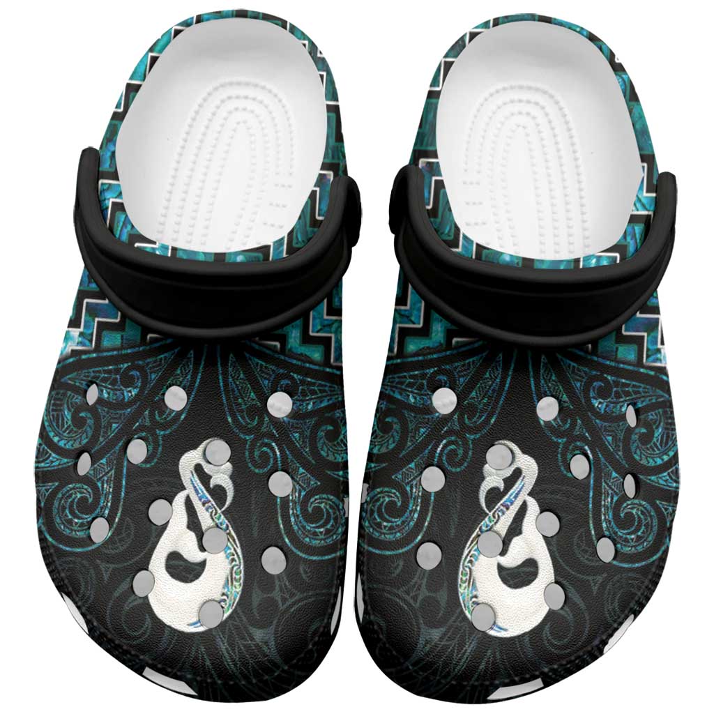 New Zealand Maori Clogs Shoes Poutama Manaia Turquoise Paua Shell - Aussie Hoodie