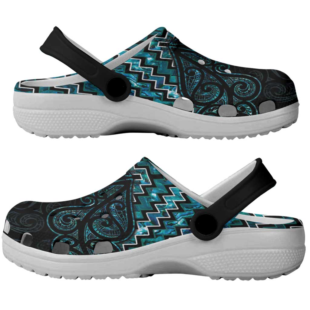 New Zealand Maori Clogs Shoes Poutama Manaia Turquoise Paua Shell - Aussie Hoodie