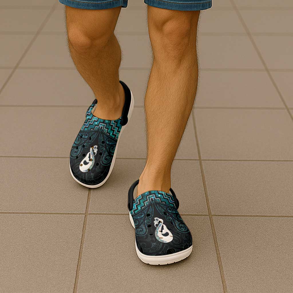 New Zealand Maori Clogs Shoes Poutama Manaia Turquoise Paua Shell - Aussie Hoodie