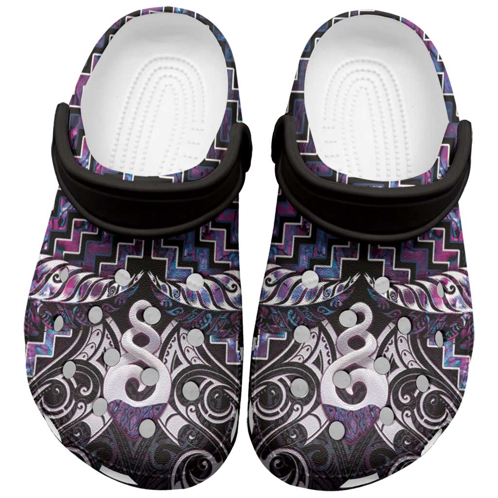 New Zealand Maori Clogs Shoes Poutama Pikorua Purple Paua Shell - Aussie Hoodie
