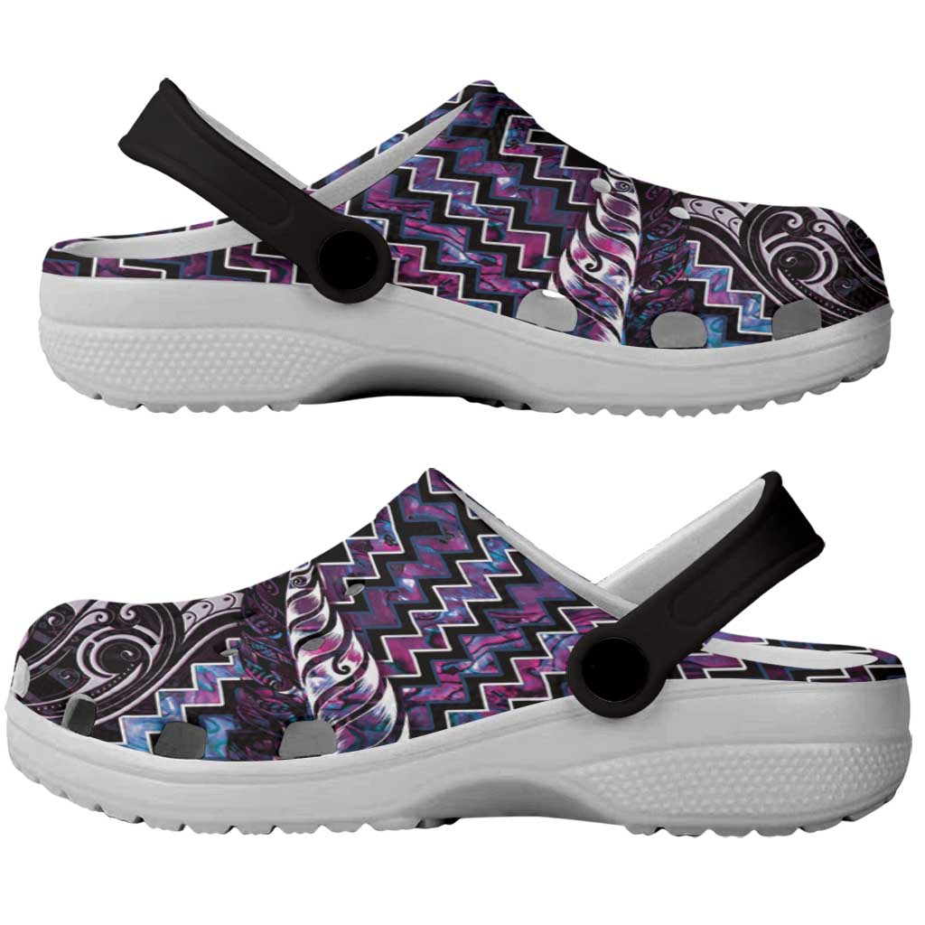 New Zealand Maori Clogs Shoes Poutama Pikorua Purple Paua Shell - Aussie Hoodie