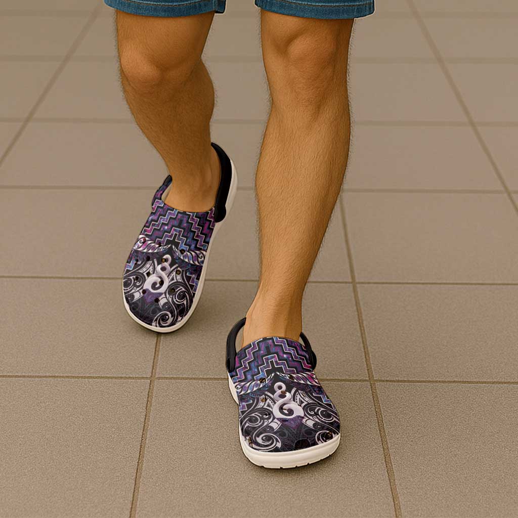 New Zealand Maori Clogs Shoes Poutama Pikorua Purple Paua Shell - Aussie Hoodie