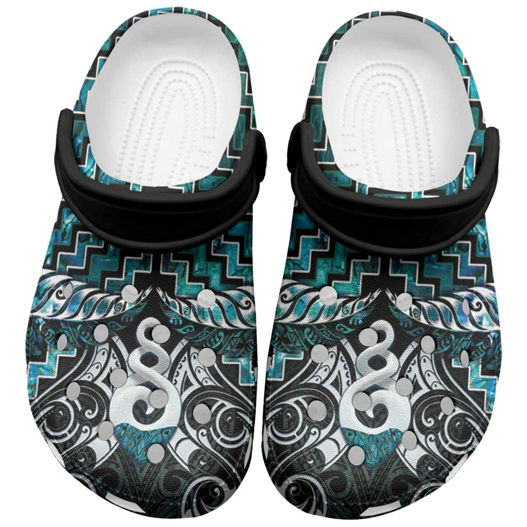 New Zealand Maori Clogs Shoes Poutama Pikorua Turquoise Paua Shell - Aussie Hoodie