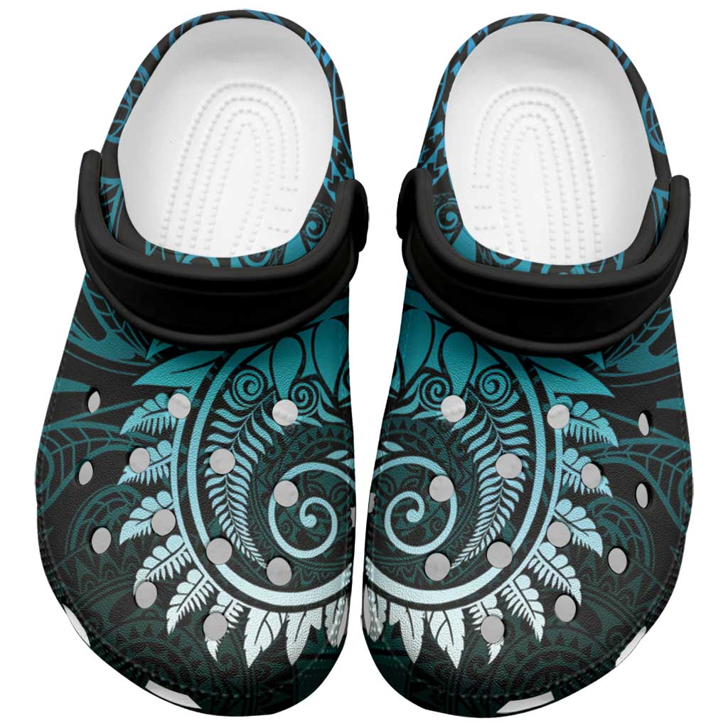 New Zealand Maori Koru Fern Clogs Shoes Spiral Polynesian Style Aqua Gradient - Aussie Hoodie