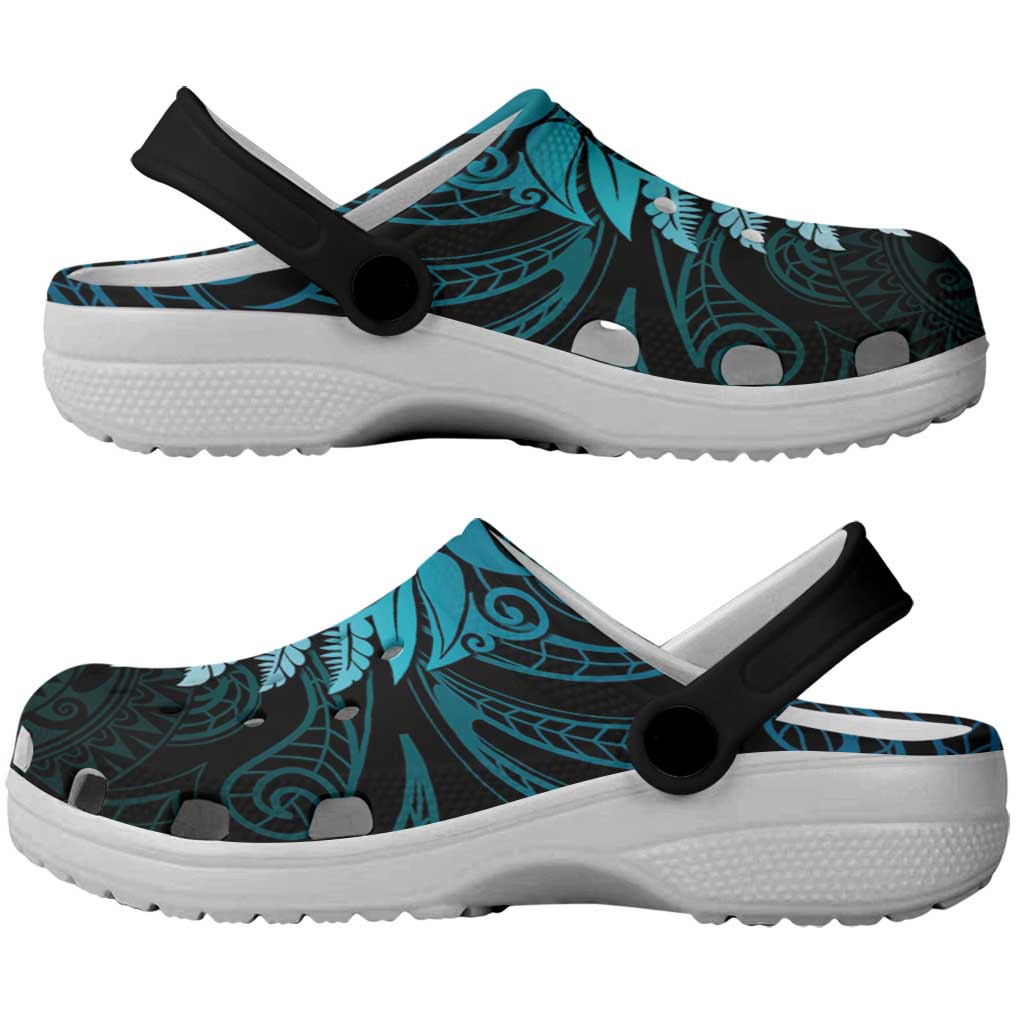 New Zealand Maori Koru Fern Clogs Shoes Spiral Polynesian Style Aqua Gradient - Aussie Hoodie