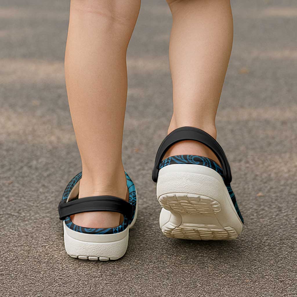 New Zealand Maori Koru Fern Clogs Shoes Spiral Polynesian Style Aqua Gradient - Aussie Hoodie