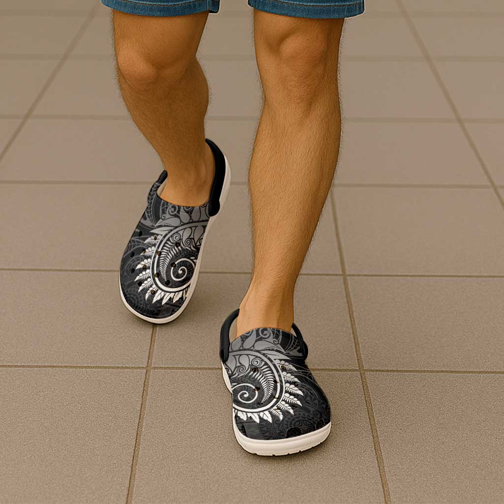 New Zealand Maori Koru Fern Clogs Shoes Spiral Polynesian Style Gray - Aussie Hoodie
