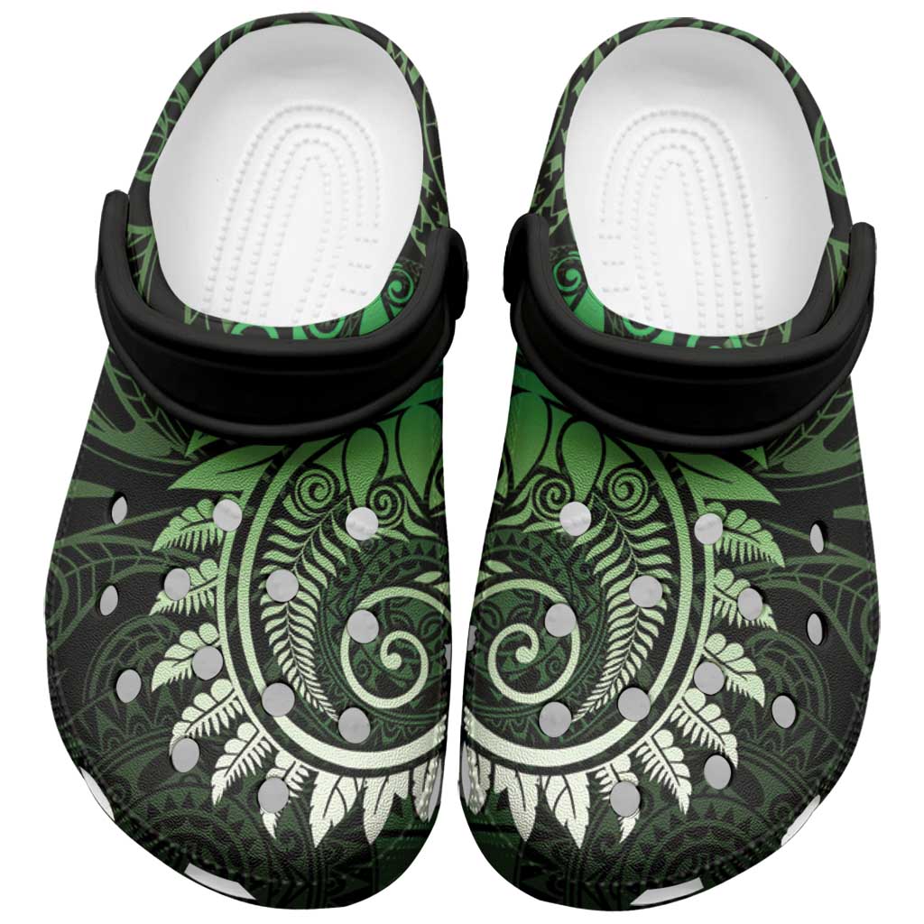 New Zealand Maori Koru Fern Clogs Shoes Spiral Polynesian Style Green - Aussie Hoodie