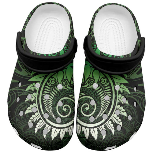 New Zealand Maori Koru Fern Clogs Shoes Spiral Polynesian Style Green - Aussie Hoodie