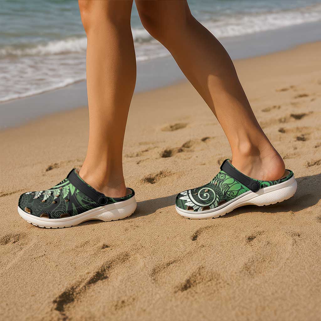 New Zealand Maori Koru Fern Clogs Shoes Spiral Polynesian Style Green - Aussie Hoodie