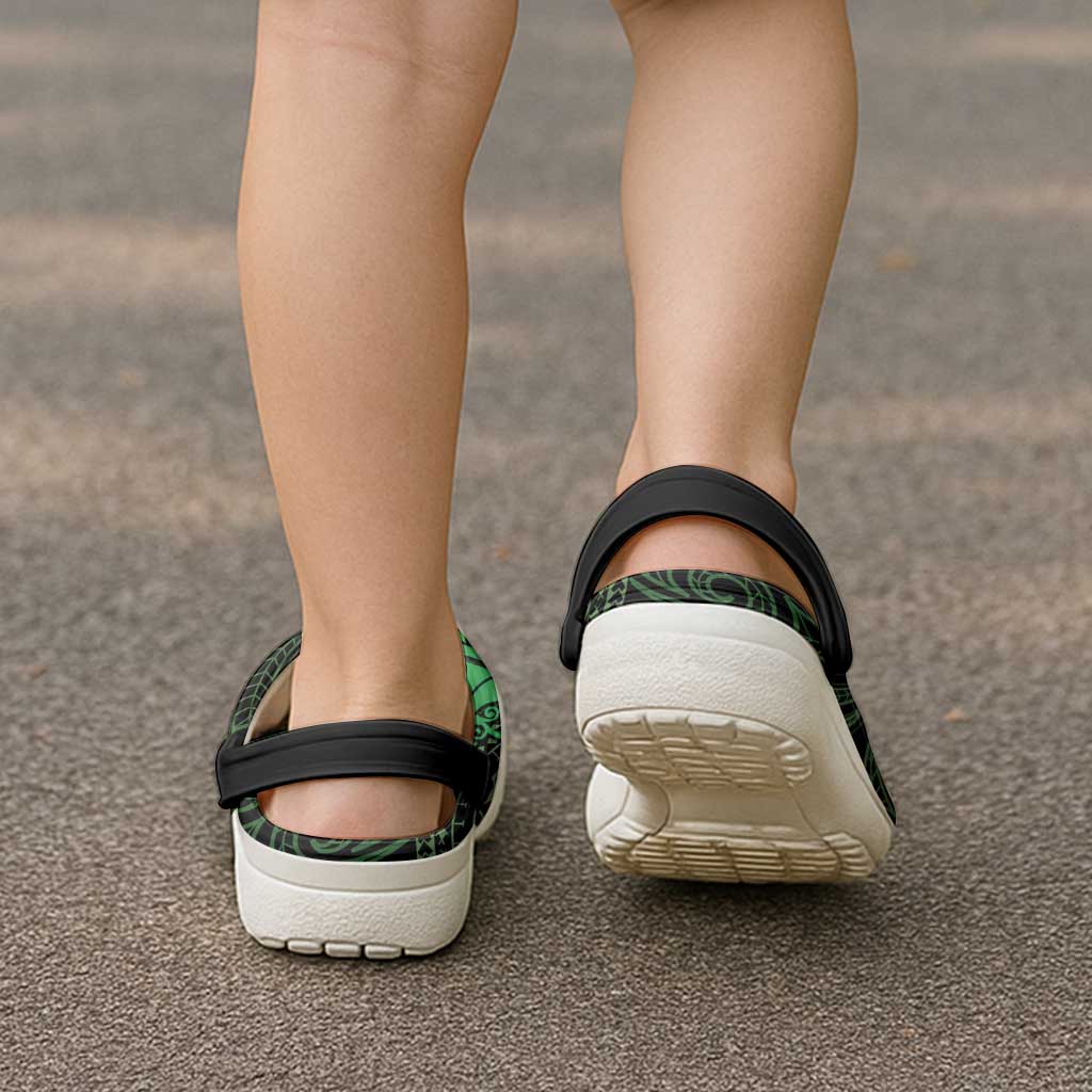 New Zealand Maori Koru Fern Clogs Shoes Spiral Polynesian Style Green - Aussie Hoodie