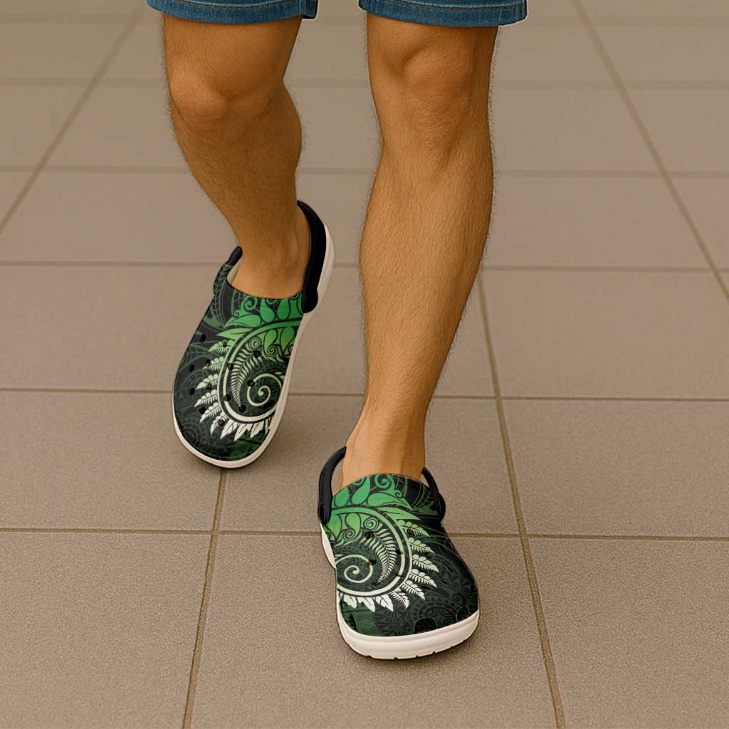New Zealand Maori Koru Fern Clogs Shoes Spiral Polynesian Style Green - Aussie Hoodie