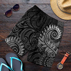 New Zealand Maori Koru Fern Shorts for Men Spiral Polynesian Style Gray