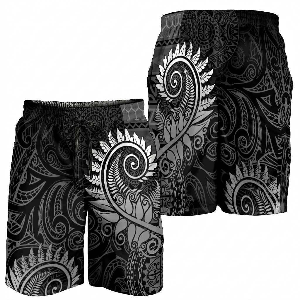 New Zealand Maori Koru Fern Shorts for Men Spiral Polynesian Style Gray