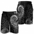 New Zealand Maori Koru Fern Shorts for Men Spiral Polynesian Style Gray