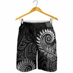 New Zealand Maori Koru Fern Shorts for Men Spiral Polynesian Style Gray