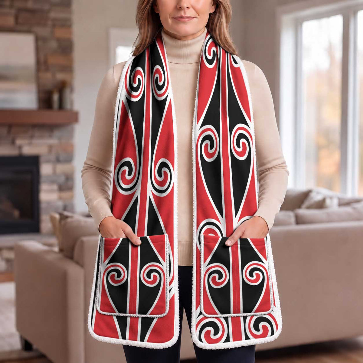 New Zealand Maori Kowhaiwhai Koru Pocket Scarf