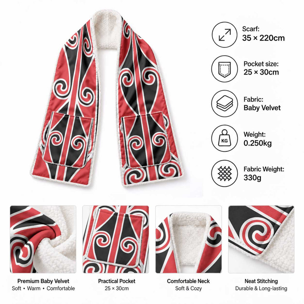 New Zealand Maori Kowhaiwhai Koru Pocket Scarf