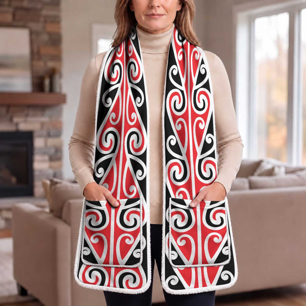 New Zealand Maori Kowhaiwhai Ngaru Pocket Scarf