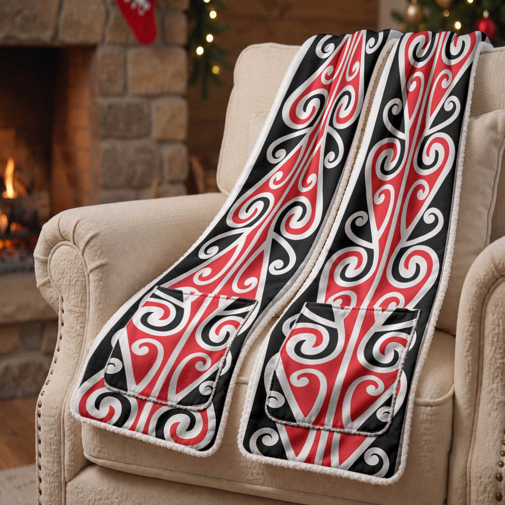 New Zealand Maori Kowhaiwhai Ngaru Pocket Scarf
