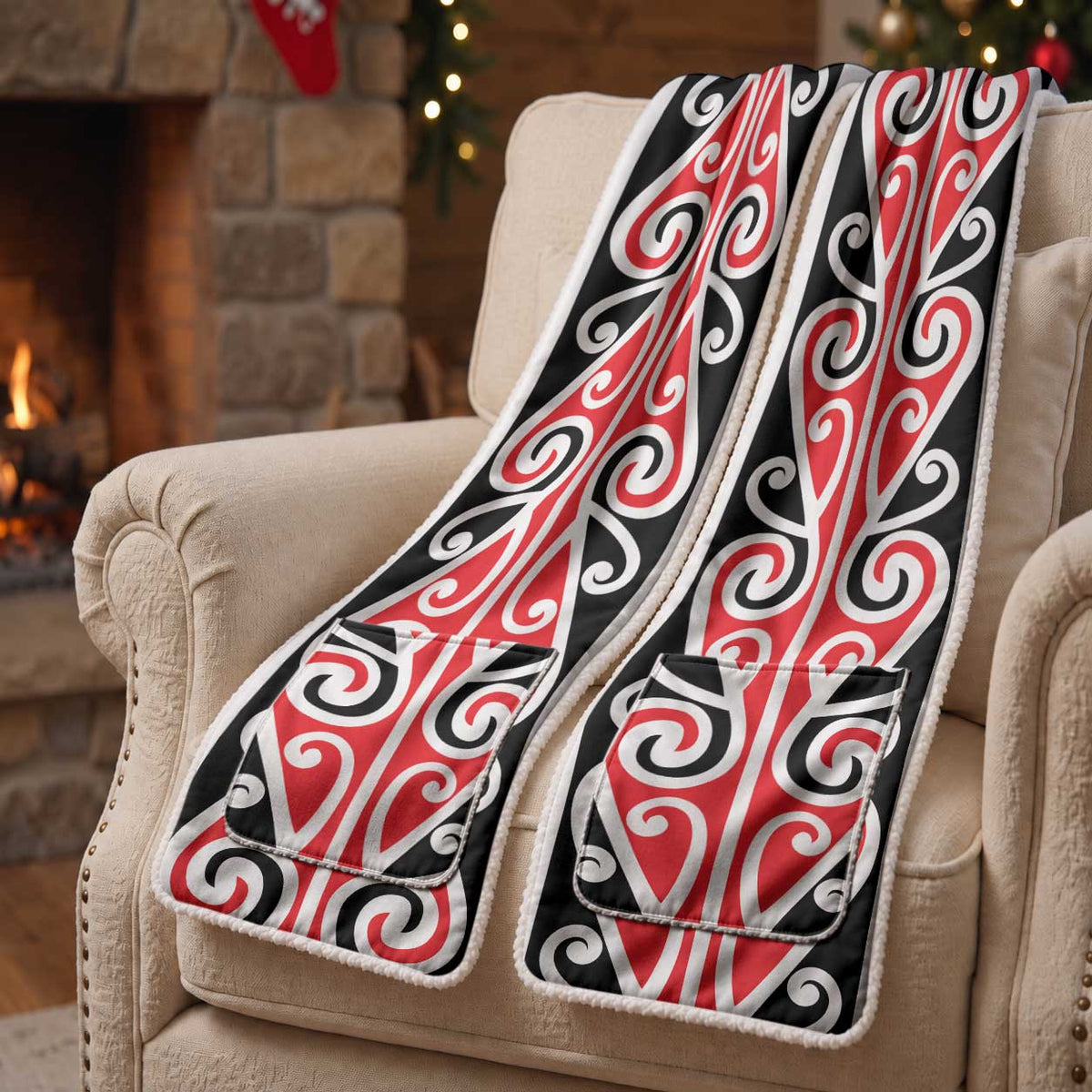 New Zealand Maori Kowhaiwhai Ngaru Pocket Scarf