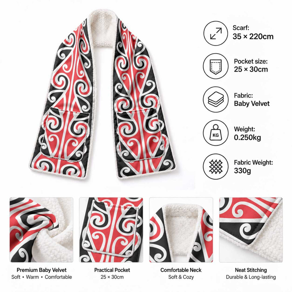 New Zealand Maori Kowhaiwhai Ngaru Pocket Scarf
