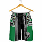 New Zealand Maori Rugby Shorts for Men Aotearoa Koru Geometric - Naturalistic Green