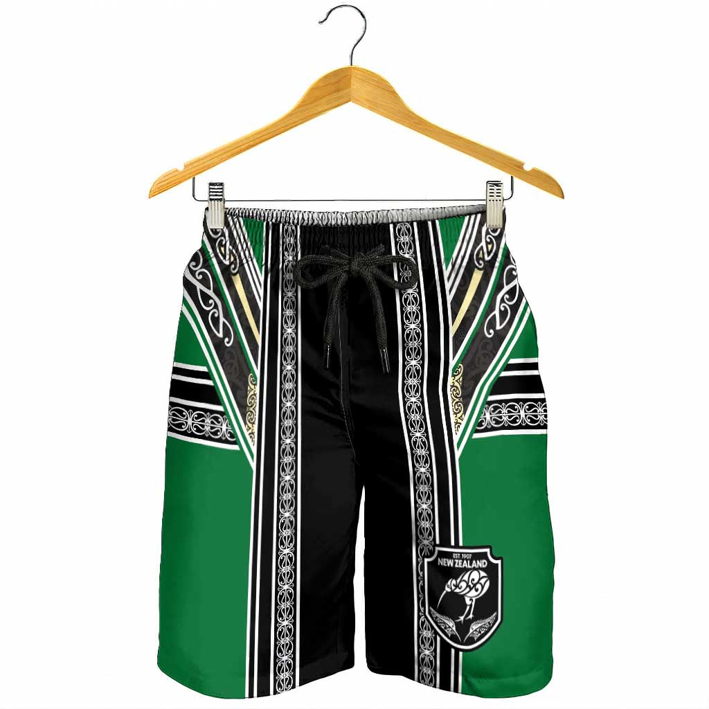 New Zealand Maori Rugby Shorts for Men Aotearoa Koru Geometric - Naturalistic Green