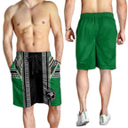 New Zealand Maori Rugby Shorts for Men Aotearoa Koru Geometric - Naturalistic Green