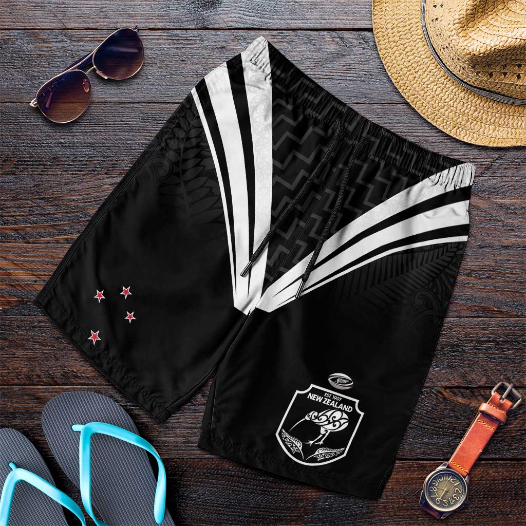 New Zealand Maori Rugby Shorts for Men Aotearoa Tribal Motif Retro Concept