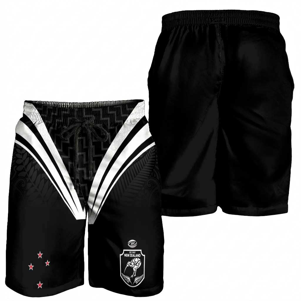 New Zealand Maori Rugby Shorts for Men Aotearoa Tribal Motif Retro Concept