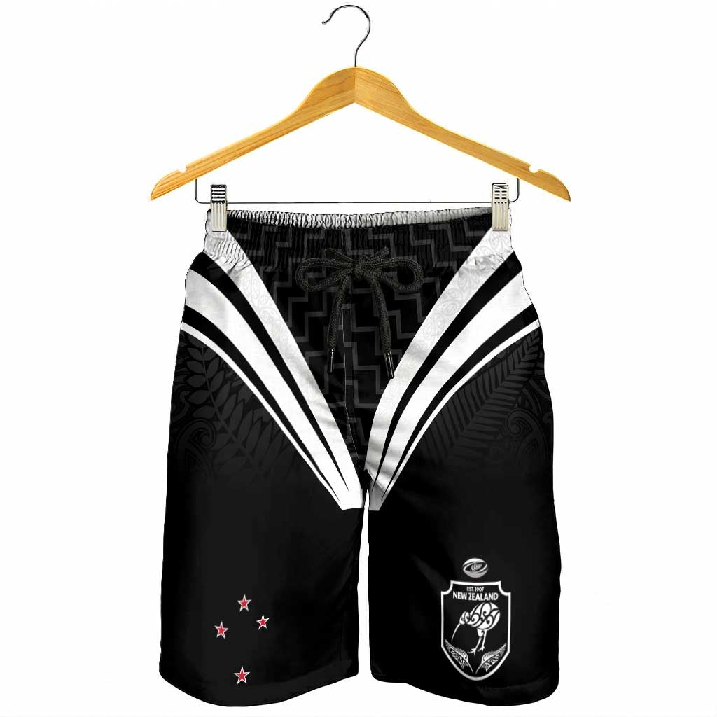 New Zealand Maori Rugby Shorts for Men Aotearoa Tribal Motif Retro Concept