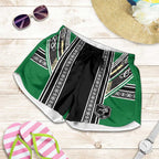 New Zealand Maori Rugby Shorts for Women Aotearoa Koru Geometric - Naturalistic Green