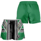 New Zealand Maori Rugby Shorts for Women Aotearoa Koru Geometric - Naturalistic Green