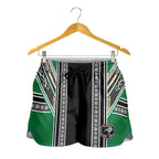 New Zealand Maori Rugby Shorts for Women Aotearoa Koru Geometric - Naturalistic Green