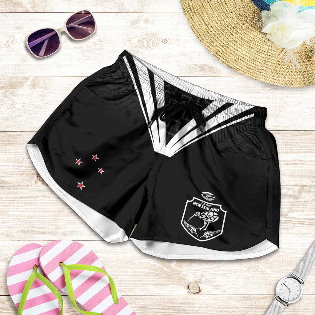 New Zealand Maori Rugby Shorts for Women Aotearoa Tribal Motif Retro Concept