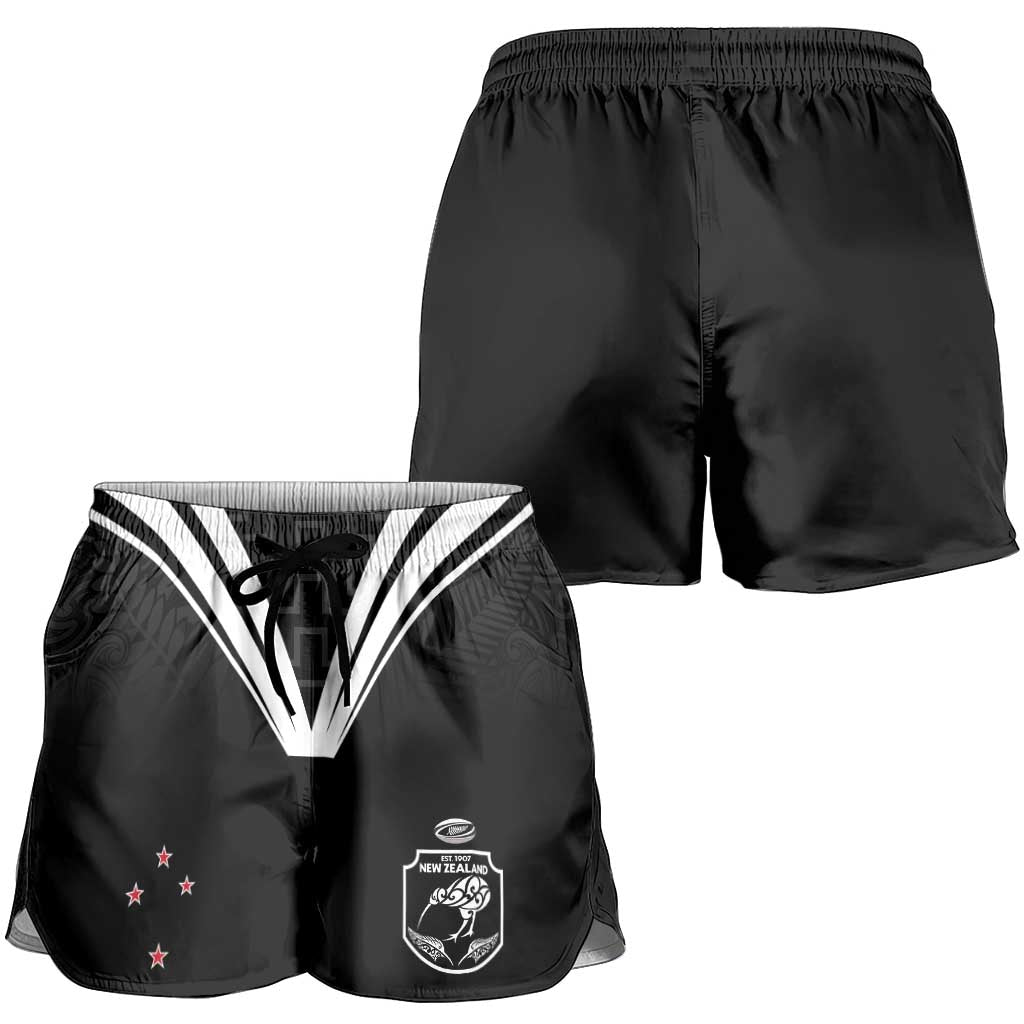 New Zealand Maori Rugby Shorts for Women Aotearoa Tribal Motif Retro Concept
