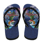 New Zealand Merry Christmas Flip Flops Maori Tribal Pattern with Xmas Tui Bird