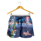 New Zealand Merry Christmas Shorts for Women Maori Tribal Pattern with Xmas Tui Bird