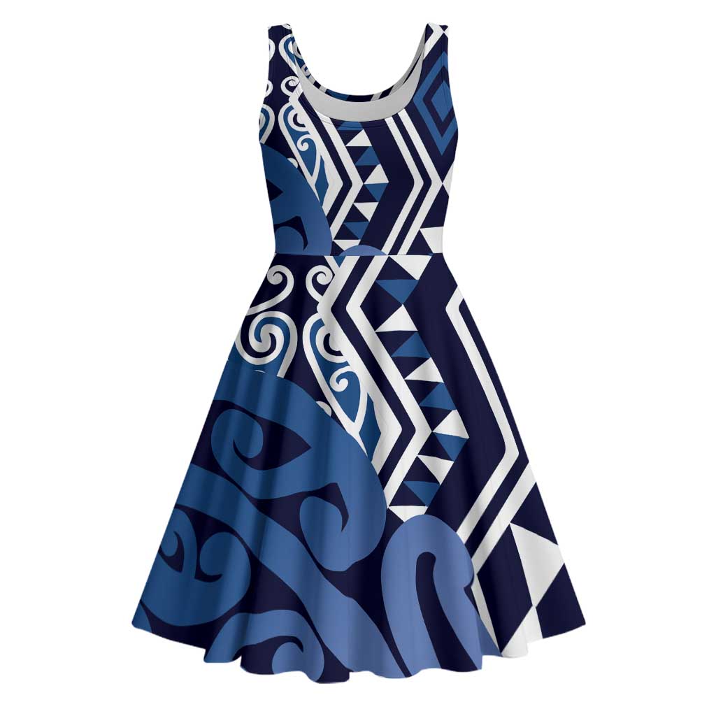 New Zealand Midi Dress Aotearoa Kowhaiwhai Mix Taniko Art - Blue - Aussie Hoodie