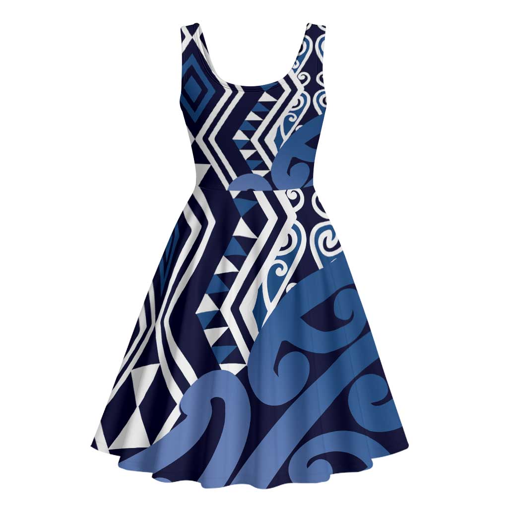 New Zealand Midi Dress Aotearoa Kowhaiwhai Mix Taniko Art - Blue - Aussie Hoodie