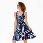 New Zealand Midi Dress Aotearoa Kowhaiwhai Mix Taniko Art - Blue - Aussie Hoodie