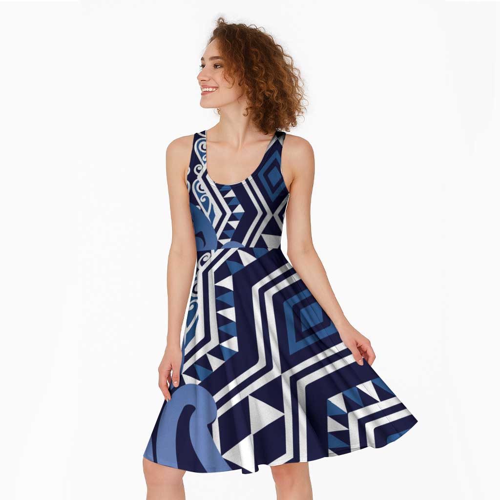 New Zealand Midi Dress Aotearoa Kowhaiwhai Mix Taniko Art - Blue - Aussie Hoodie