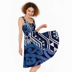 New Zealand Midi Dress Aotearoa Kowhaiwhai Mix Taniko Art - Blue - Aussie Hoodie