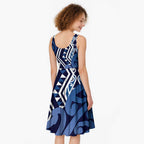 New Zealand Midi Dress Aotearoa Kowhaiwhai Mix Taniko Art - Blue - Aussie Hoodie