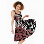 New Zealand Midi Dress Aotearoa Kowhaiwhai Mix Taniko Art - Brown - Aussie Hoodie