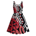 New Zealand Midi Dress Aotearoa Kowhaiwhai Mix Taniko Art - Red - Aussie Hoodie