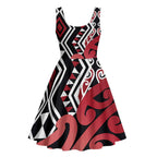 New Zealand Midi Dress Aotearoa Kowhaiwhai Mix Taniko Art - Red - Aussie Hoodie