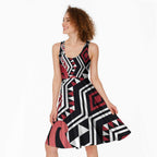 New Zealand Midi Dress Aotearoa Kowhaiwhai Mix Taniko Art - Red - Aussie Hoodie