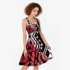 New Zealand Midi Dress Aotearoa Kowhaiwhai Mix Taniko Art - Red - Aussie Hoodie